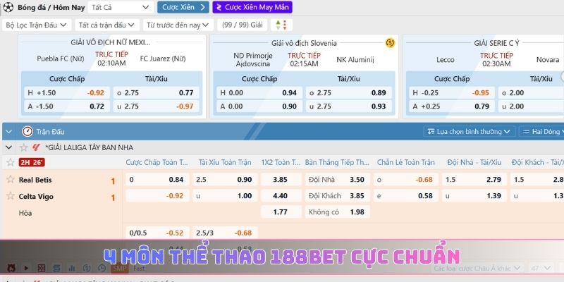 4 môn thể thao 188BET cực chuẩn
